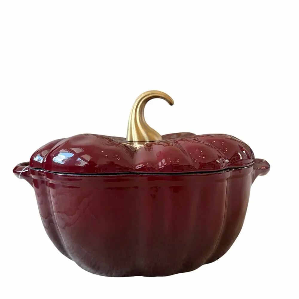 Smith & Clark Ironworks Pumpkin Dutch Oven 4qt Cast Iron Dark Red Enamel NEW